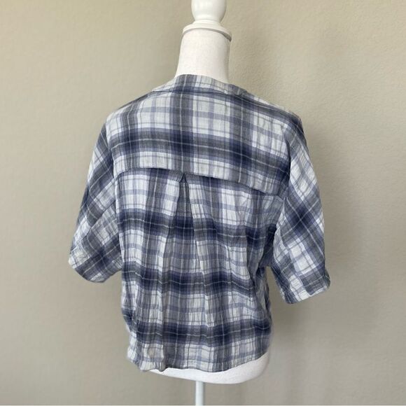 Paige Baylee Plaid Tie Front Cotton Blend Top In Eventide Multi - Picture 8 of 15